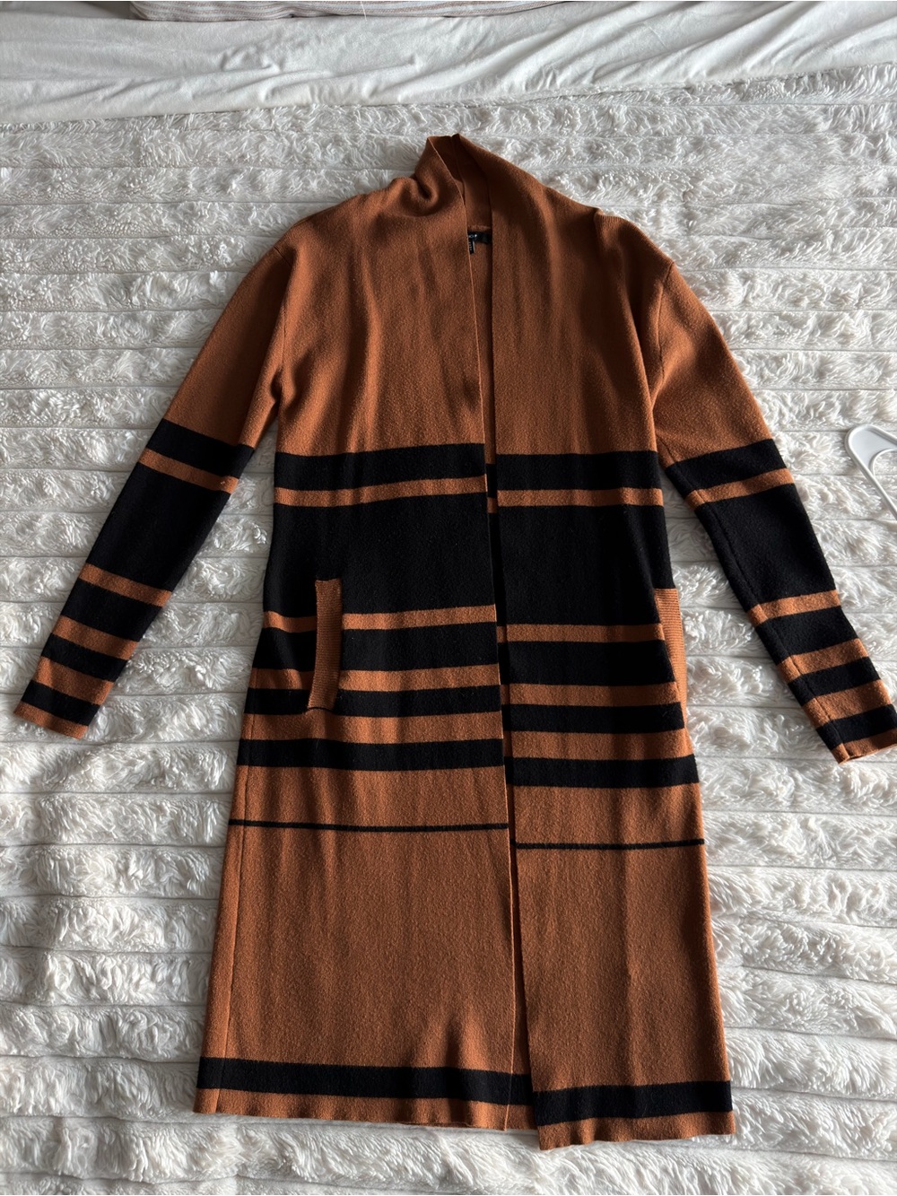 Brown & Black Striped Long Cardigan Dress